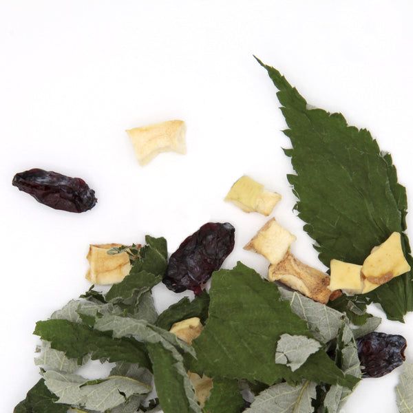 Raspberry leaf, crabapple and haskap herbal tea