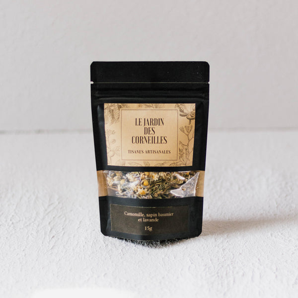 Chamomile, balsam fir and lavender herbal tea